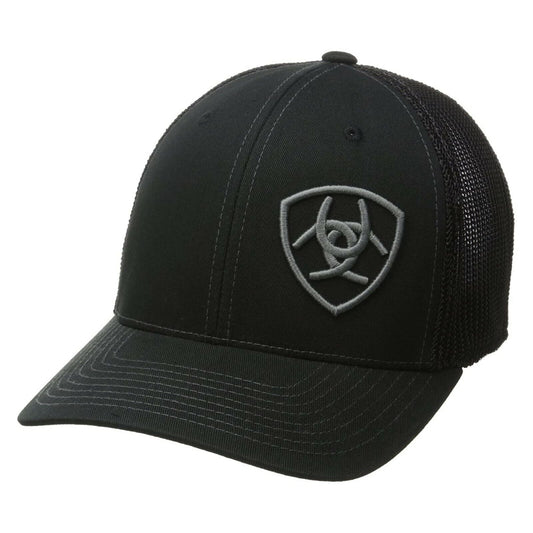 Ariat Black With Grey Logo Mesh Snap Back