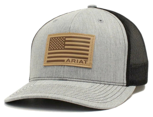 Ariat Heather Grey and Black with Leather Flag Patch Hat