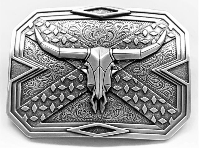 Nocona Silver Steer Head Skull Belt Buckle