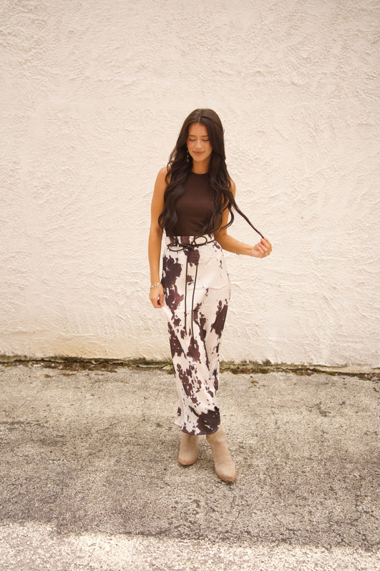Cowhide Satin Midi Skirt