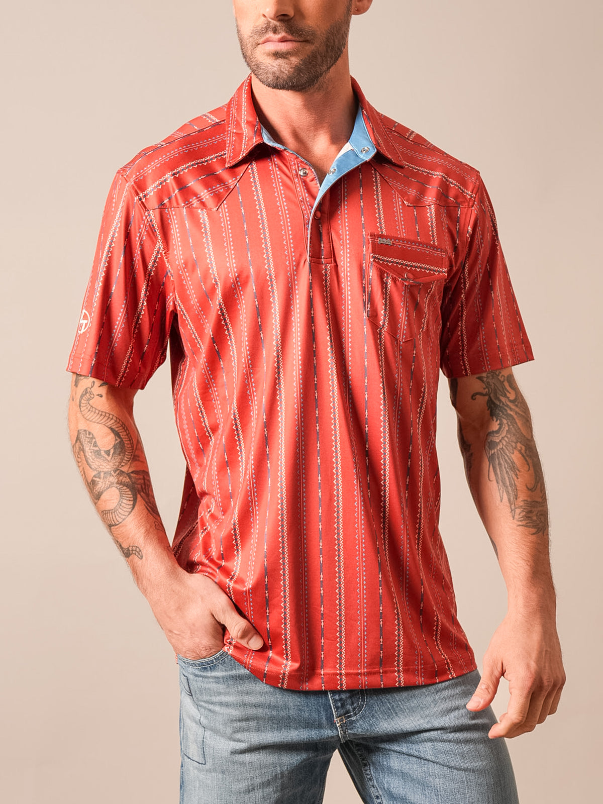 Kimes Zach Top Z-Stripe Snap Polo Red