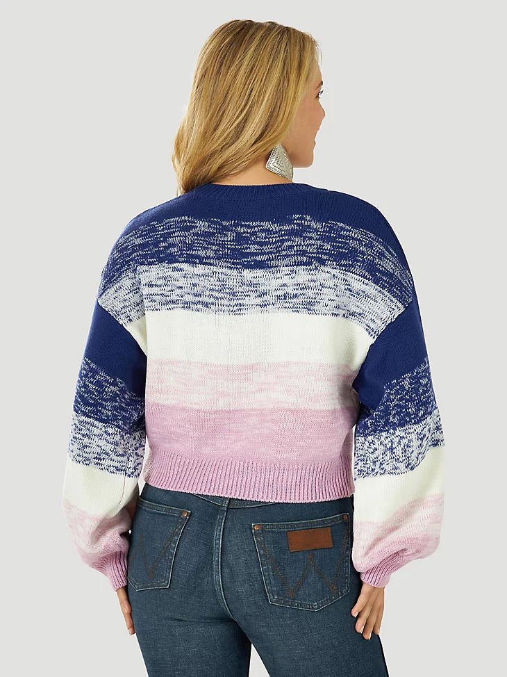Abbey Wrangler cropped sweater with blue and pink stripes