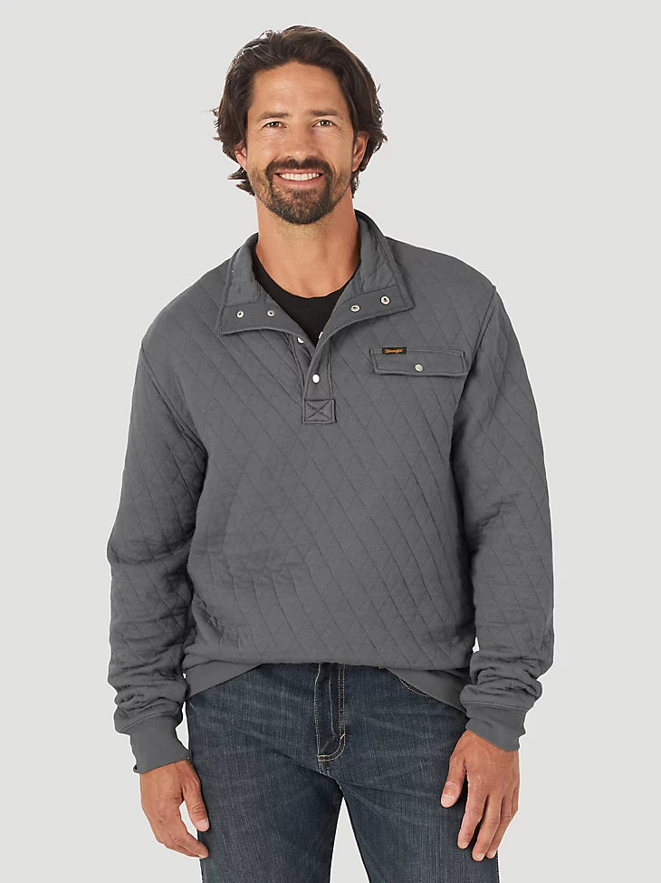 Wrangler Quilted 1/4 Snap Grey Pullover