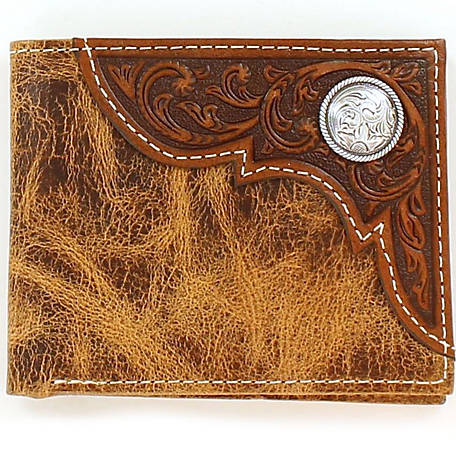 Ariat Men's Distressed Brown Tooled Leather Bifold Wallet