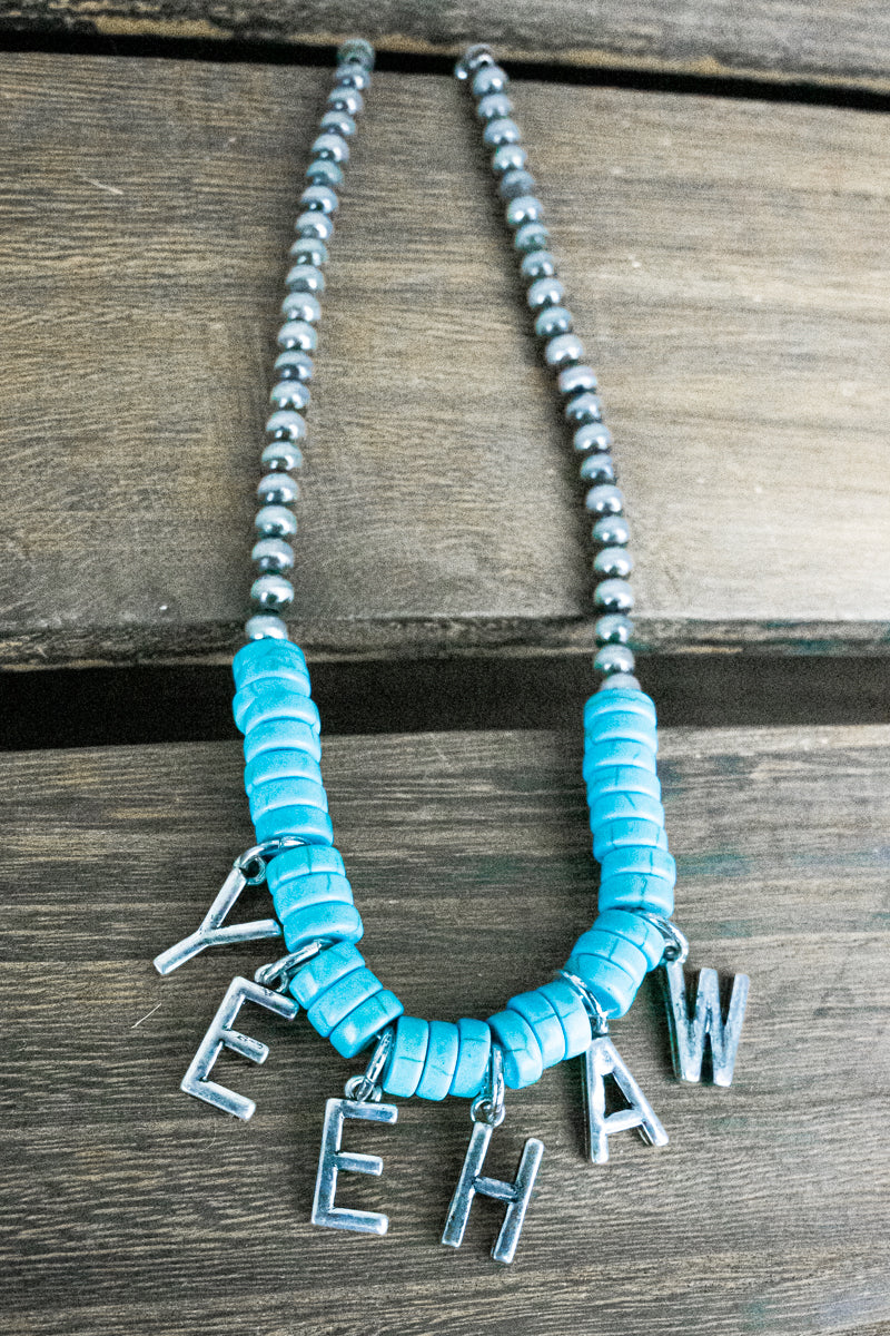 TURQUOISE 'YEEHAW' SILVER PEARL NECKLACE