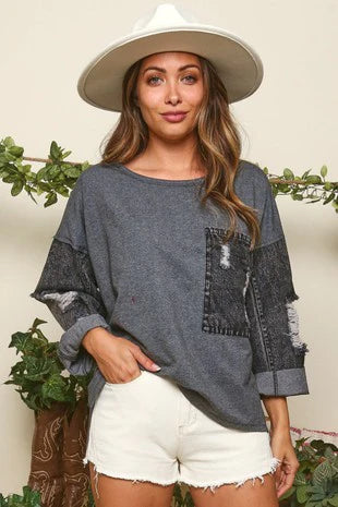 Black distressed comfy relaxed fit shirt