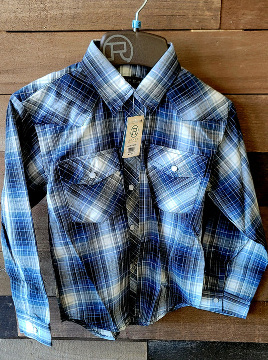 Roper Blue Plaid Snap Boys Western Shirt