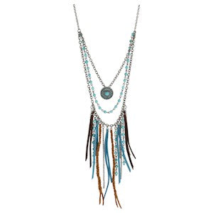 Justin suede three layer sliver necklace with turquoise beads 