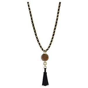 GOLD LINK CHAIN & SUEDE LACING PENDANT TASSEL NECKLACE