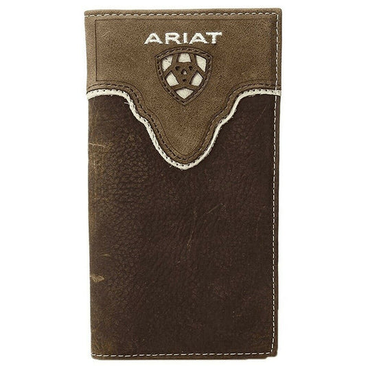 Ariat Men's Distressed Brown Shield Inlay Rodeo Wallet