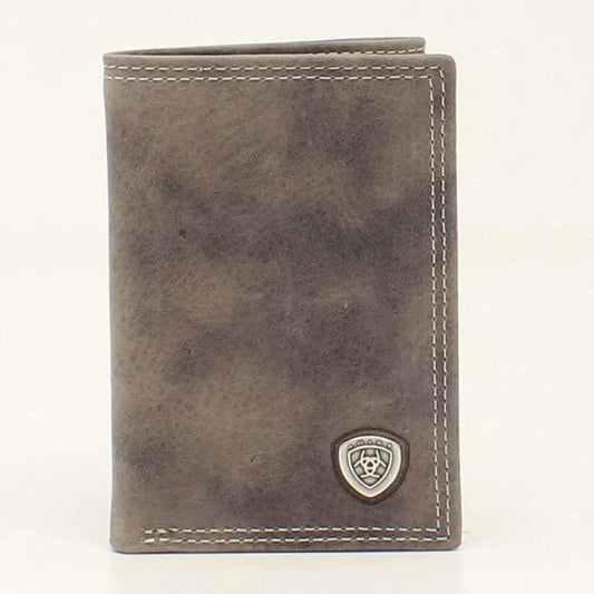 Ariat gray leather tri-fold wallet