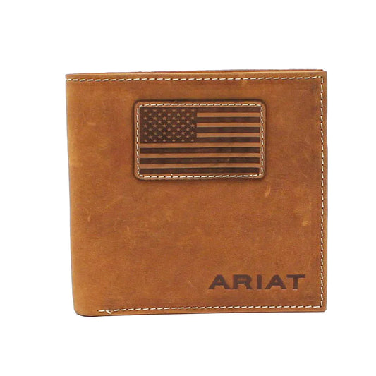 Ariat Men's Leather American Flag Patch Bi-Fold Wallet