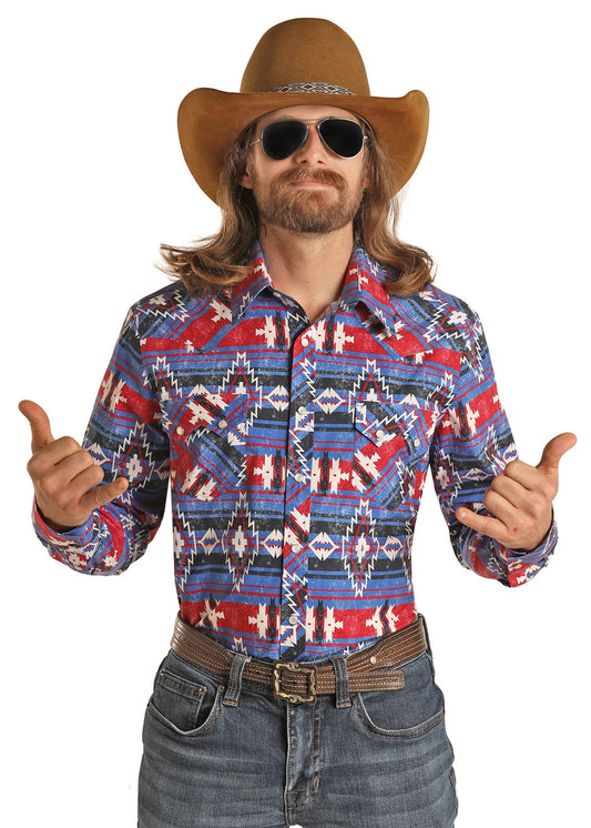 Ol Son Dale Brisby Red+White+Blue  Men's Snap Up Shirt