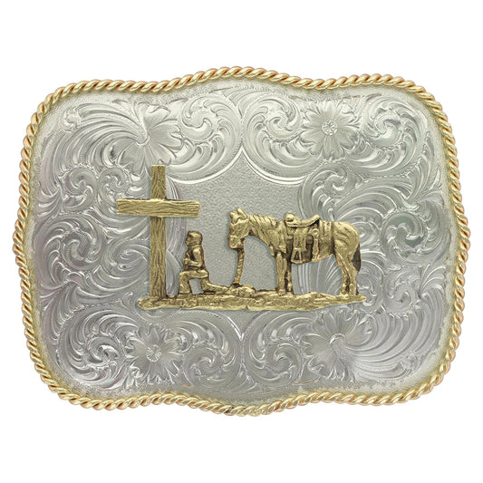 German Silver Christian Cowboy Western Belt Buckle