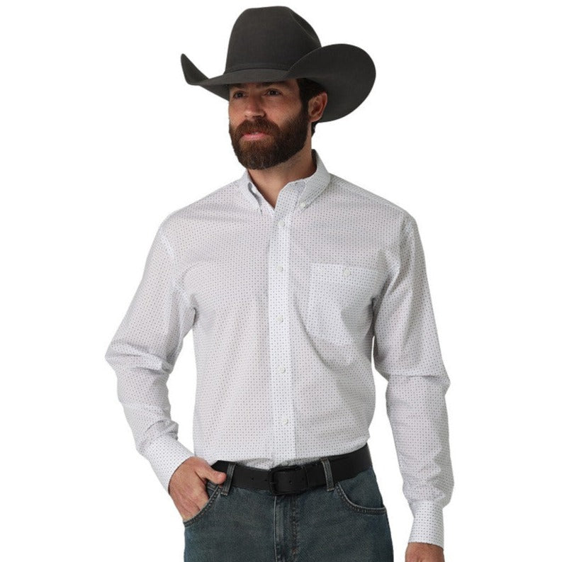Wrangler Classic White Print Button Men's Western Shirt