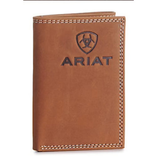 Ariat Men's Leather Logo Inlay Tri-Fold Wallet