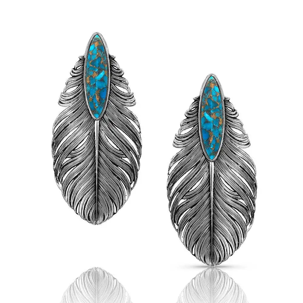 Santa Fe Ruffled Feather Turquoise Earrings