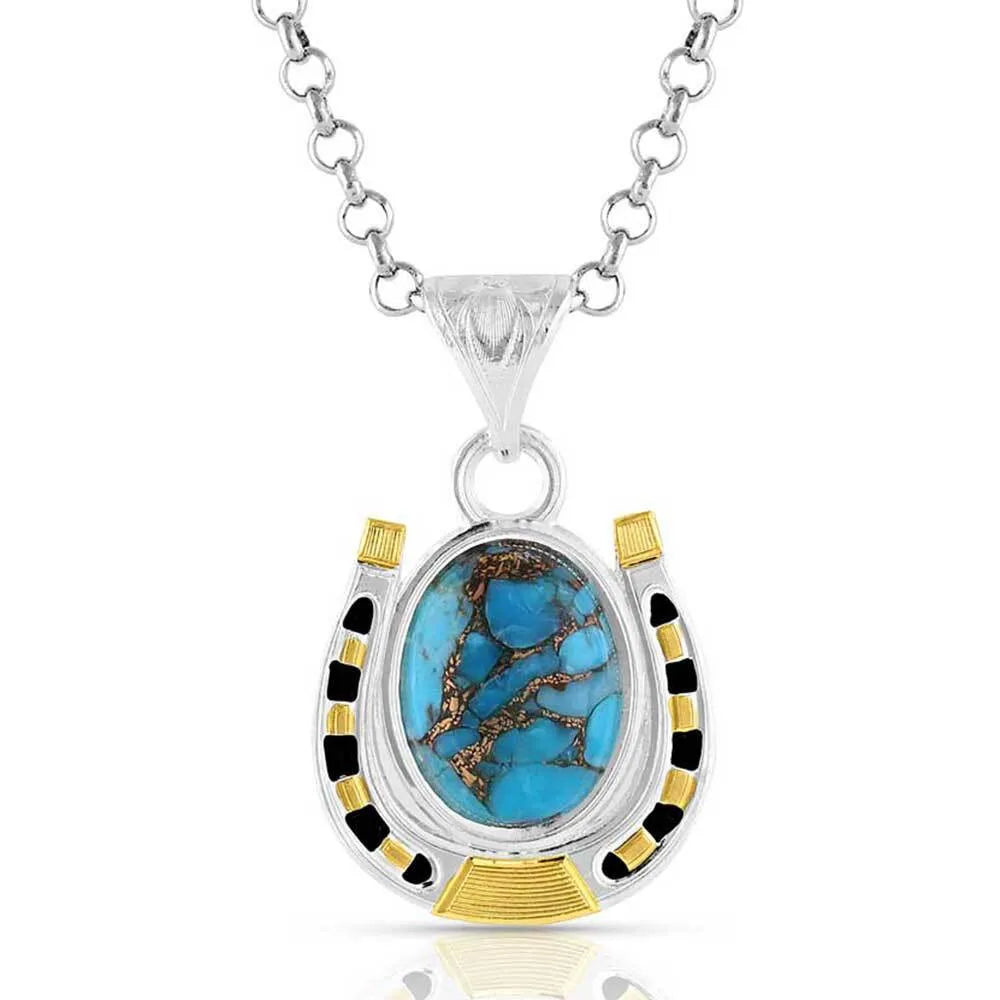 Set In Stone Gold & Turquoise Pendant Necklace Large