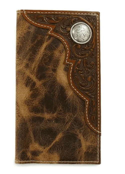 Ariat Men's Distressed Brown Tooled Leather Rodeo Wallet