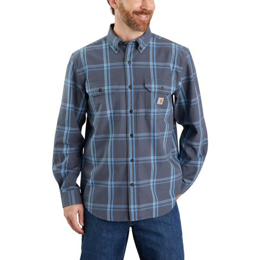 Carhartt Blue Stone Loose Fit Midweight Chambray Long Sleeve Plaid Shirt