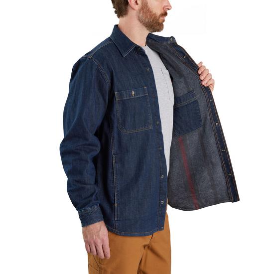Carhartt Trent Relaxed Fit Denim Fleece Lined Snap-Front Shirt Jac