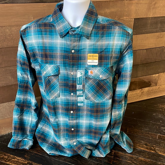 Carhartt Rugged Flex  Flannel Long Sleeve Blue Plaid Shirt