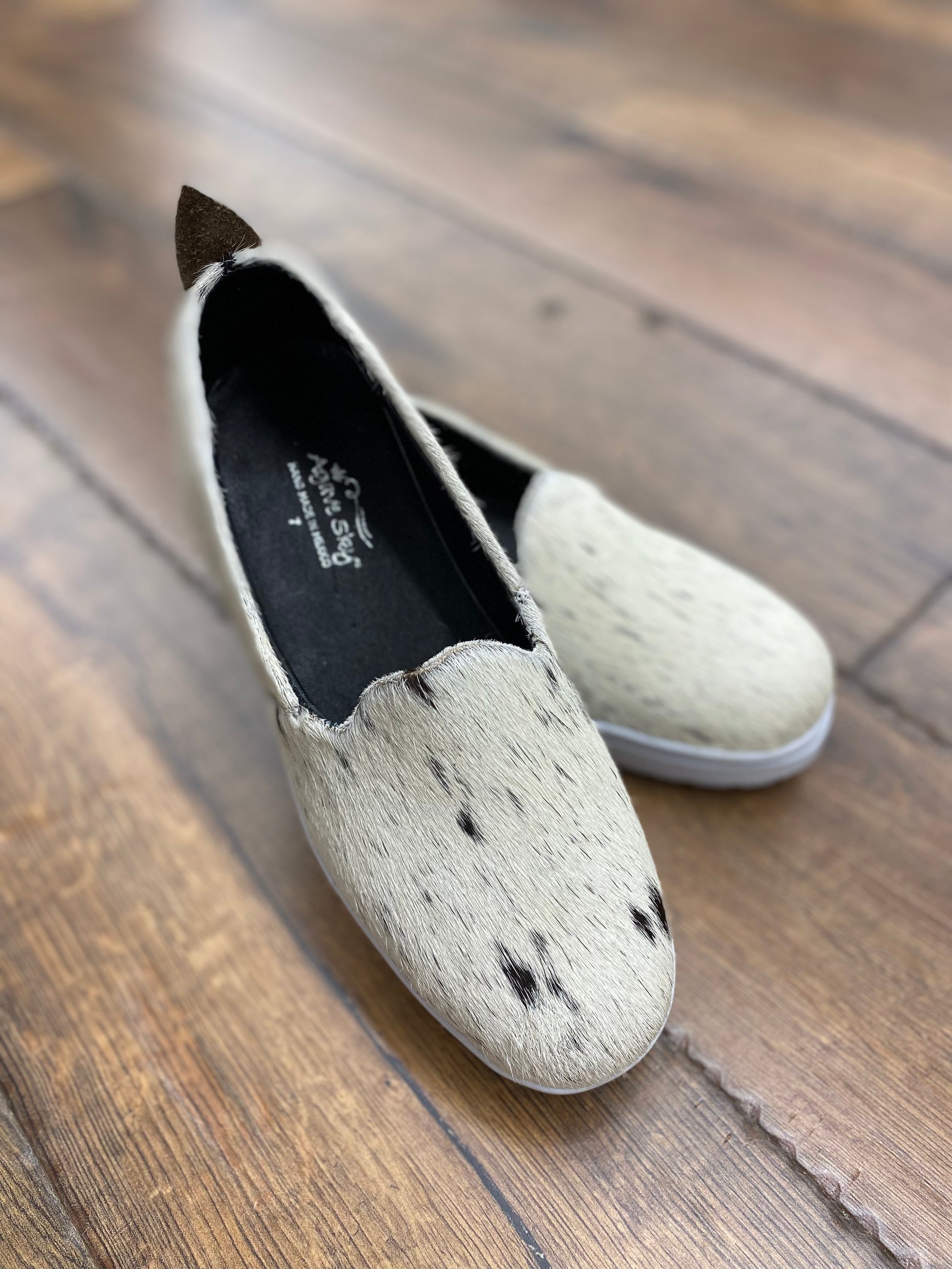 Agave sky slip on shoes hair on hide made in Mexico shoes