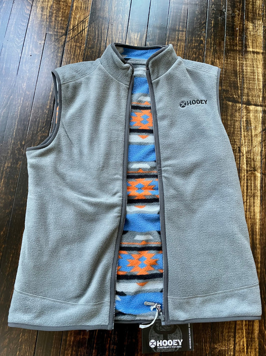 Black Friday ✨ Hooey Reversible Vest Charcoal with Blue Aztec