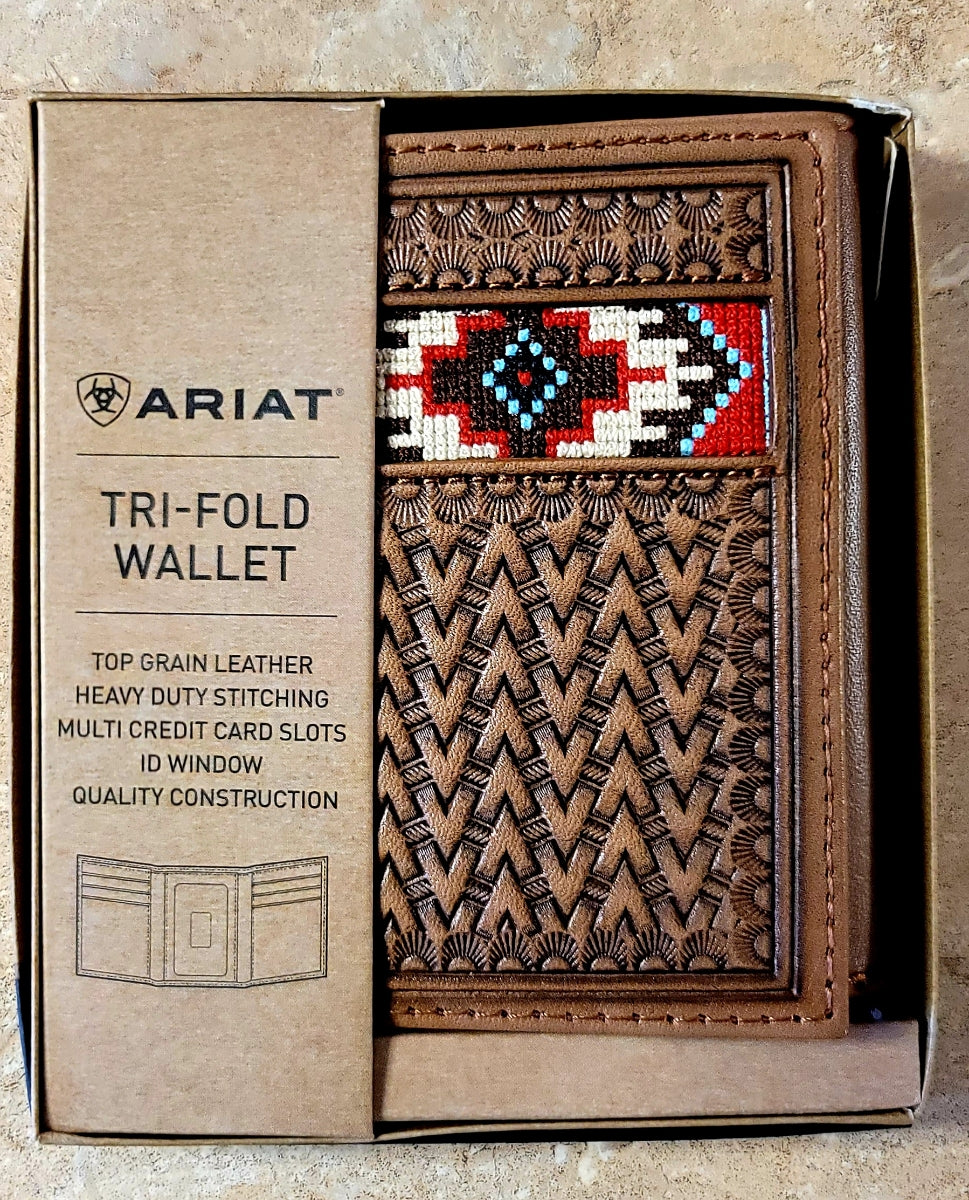 Ariat Tooled Aztec Leather Tri Fold