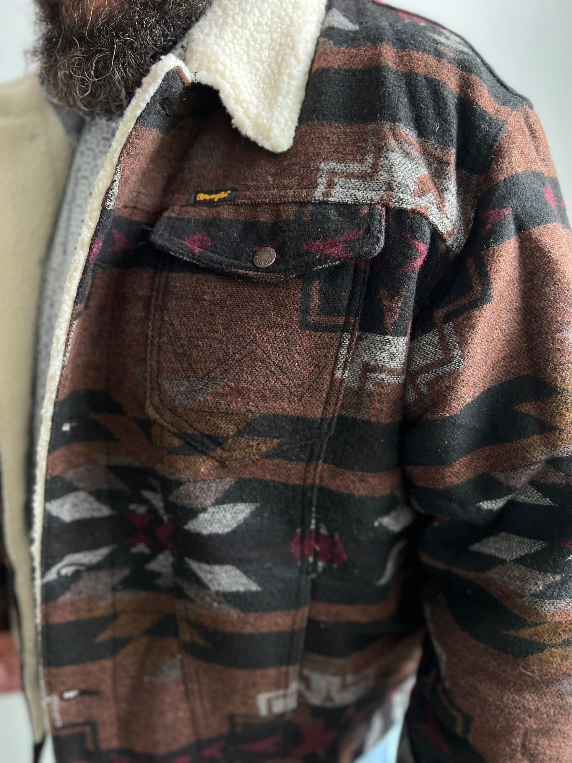 The Walker Aztec Wrangler Retro Sherpa Lined Jacket – Wiseman’s Western
