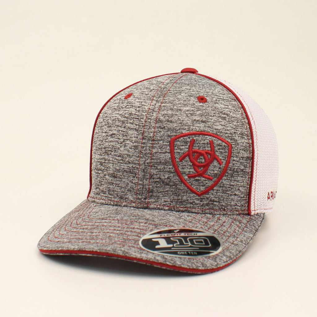 Ariat Men's Heather Grey With Burgundy Embroidered Logo SnapBack