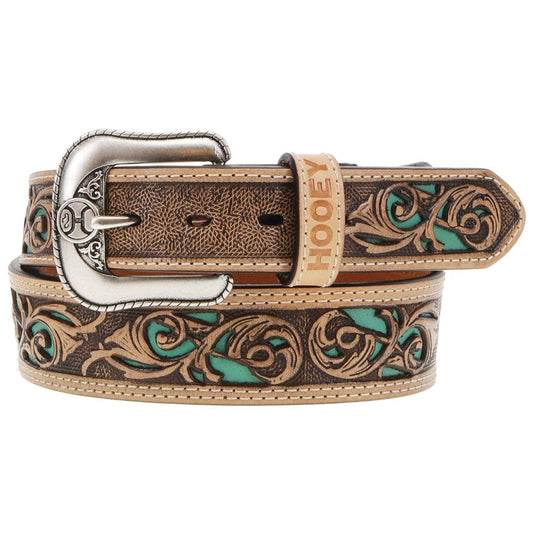 Top Notch Natural Tooled & Teal Hooey Men's Belt