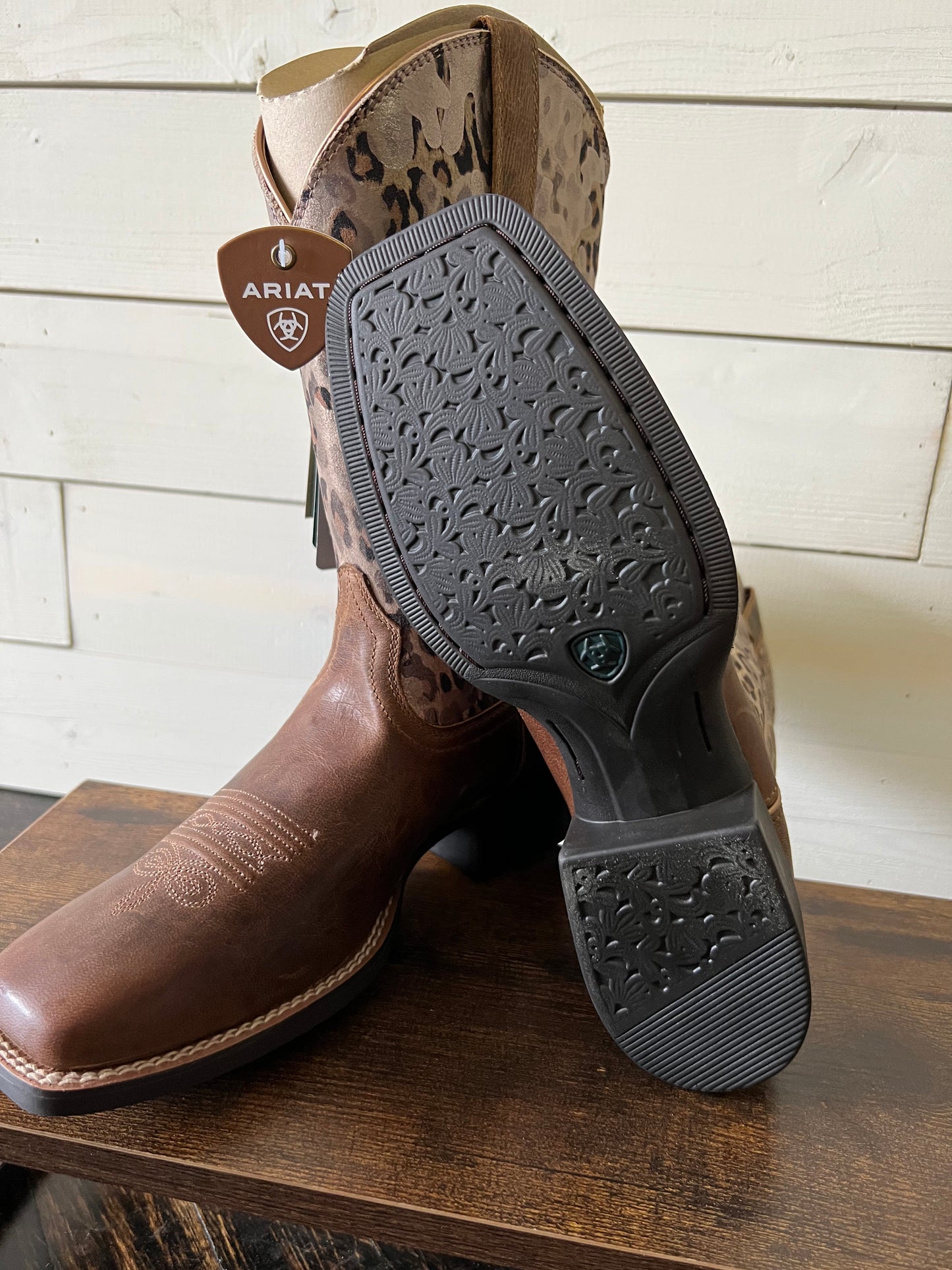 The Hannah Metallic Round Up Wide Square Toe Pearl Brown/Metallic Leopard