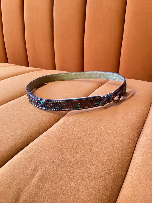 Twister Tooled Turquoise Leather Hat Band