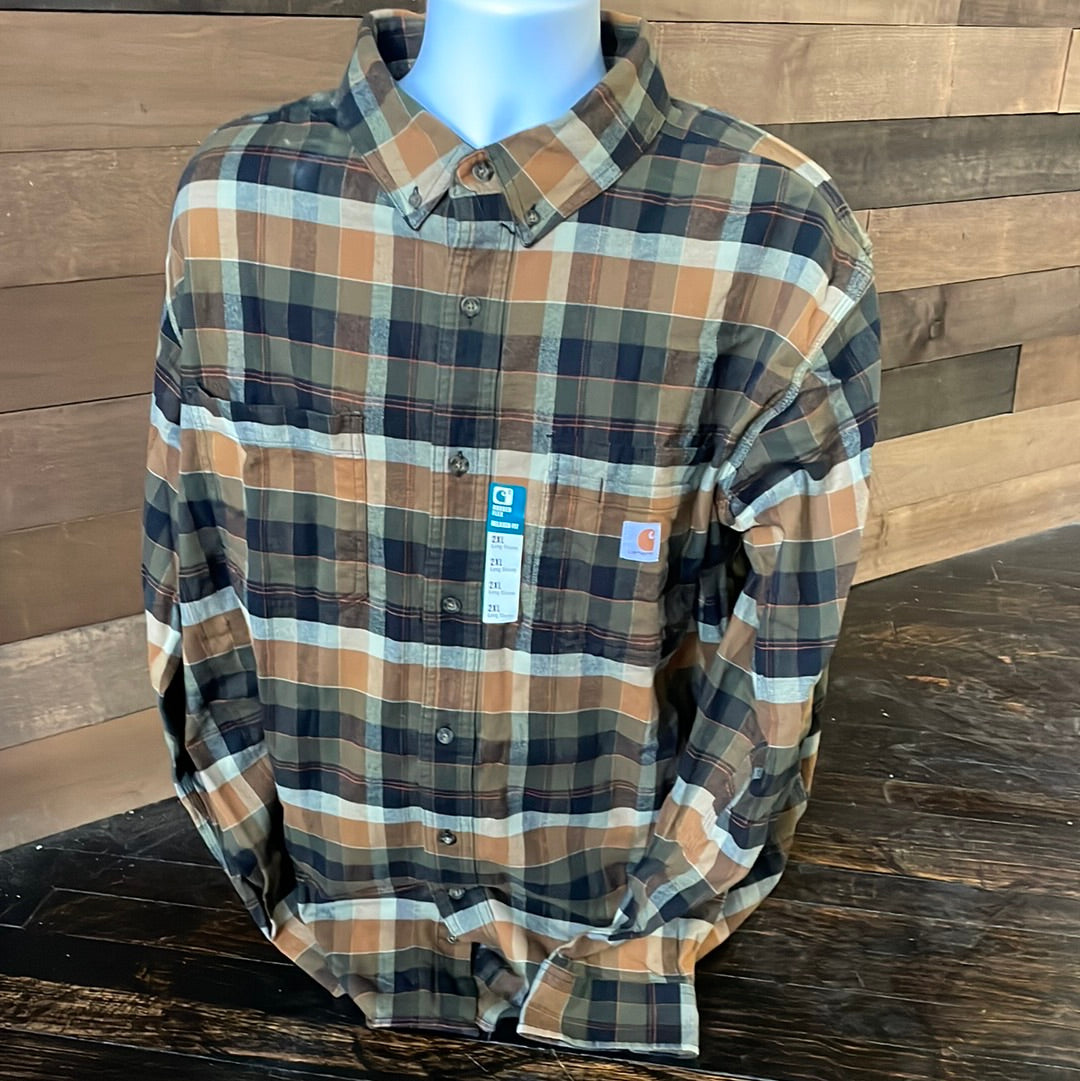 Last One ✨ Carhartt Rugged Flex Flannel Long Sleeve Olive Plaid Shirt