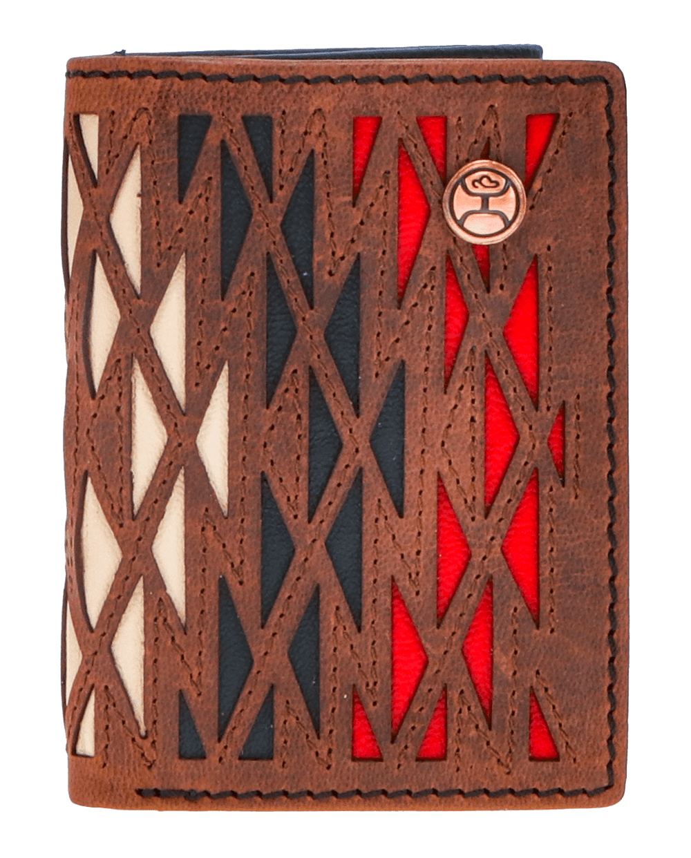 Hooey Chapawee trifold wallet brown red black and tan inlays