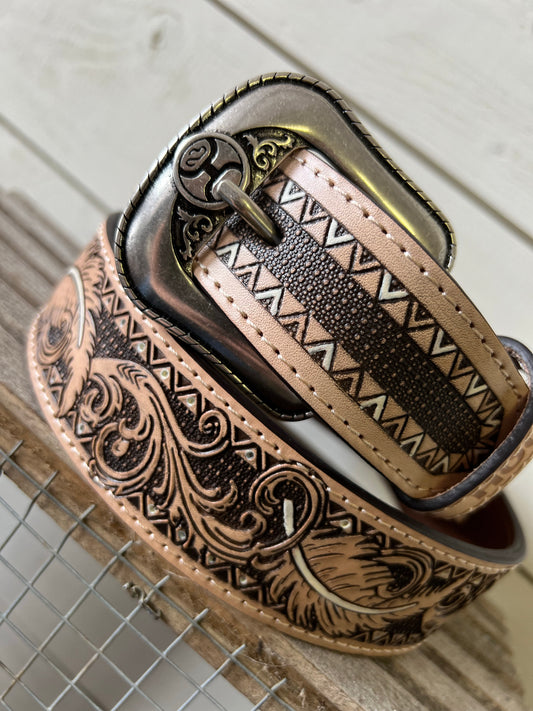 Natural Tooled & White Hooey Men's Belt