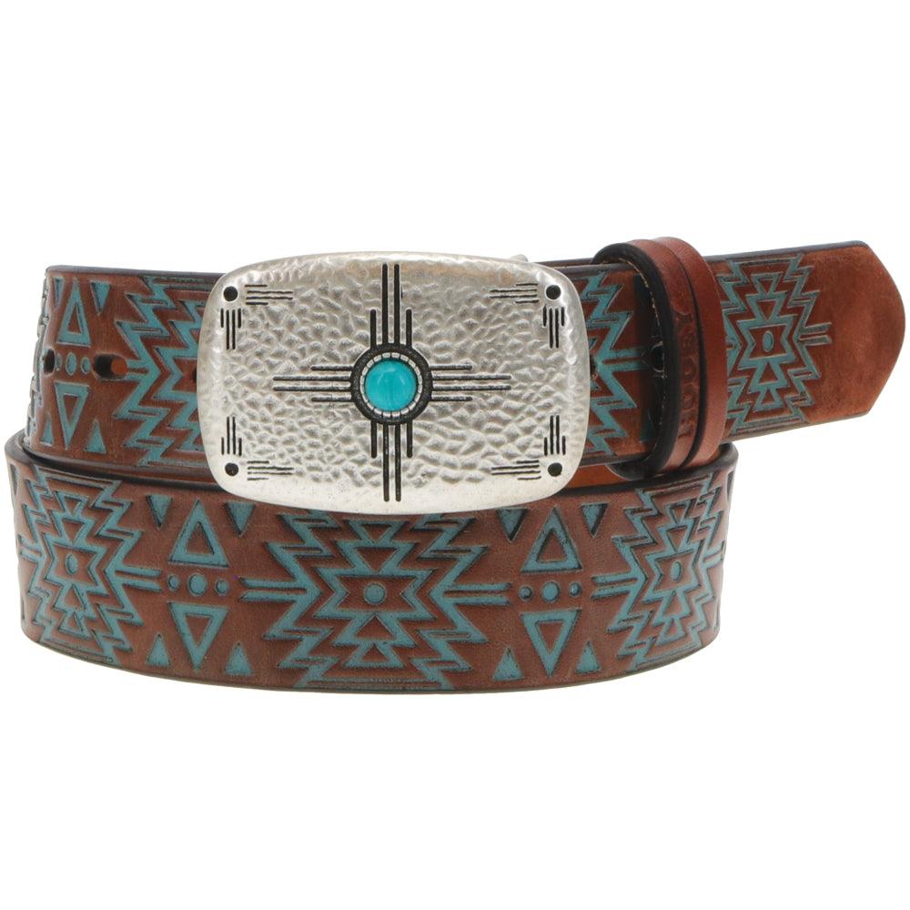 Turquoise Stone Aztec Branded Hooey Women's Belt