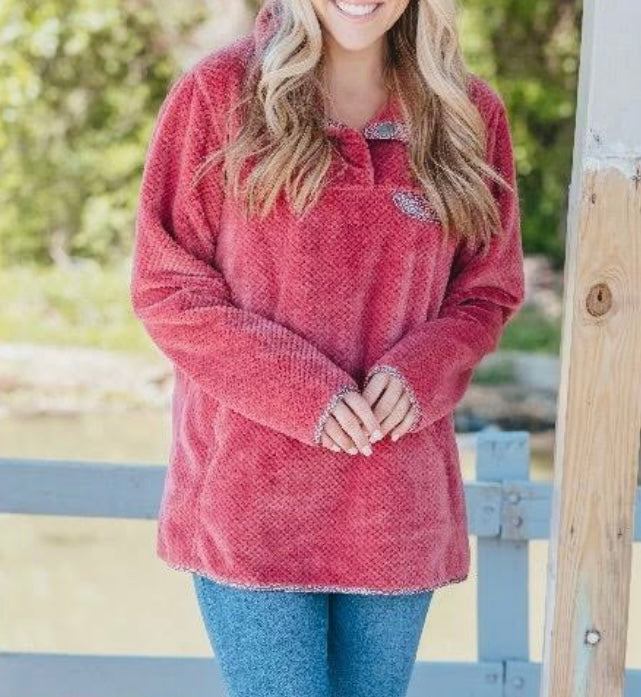 Final Sale ✨Simply Southern Ladies Fleece Pullover Maroon Cheetah