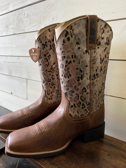 The Hannah Metallic Round Up Wide Square Toe Pearl Brown/Metallic Leopard