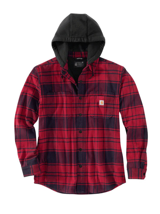 Carhartt Red Plaid Flannel Fleece Lined Hooded Shirt Jac